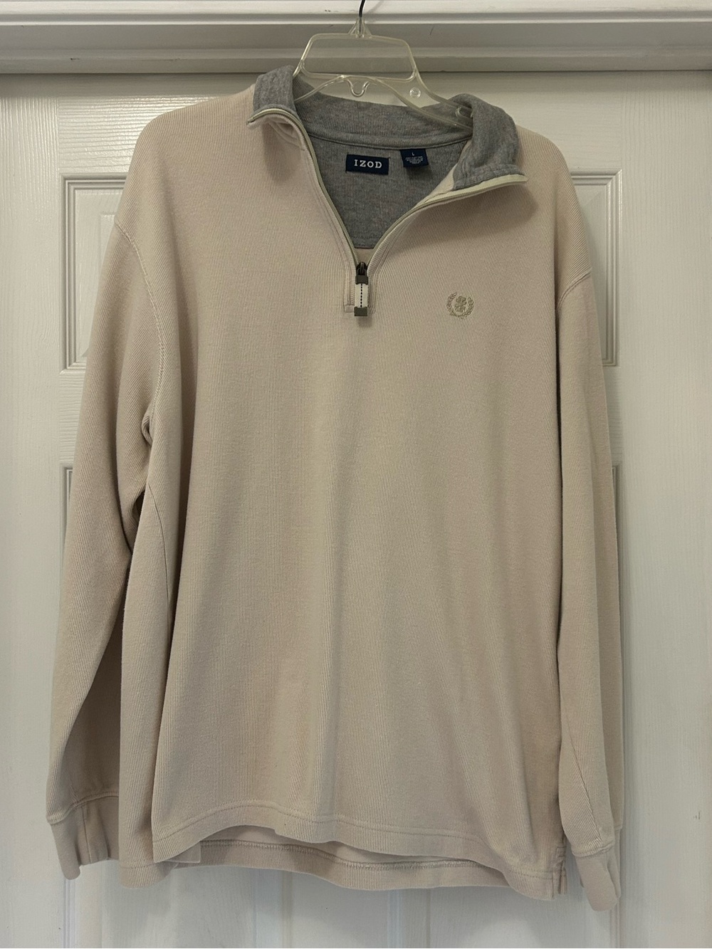 Izod Men's Cream 1/3 zip Pullover with Gray Trim